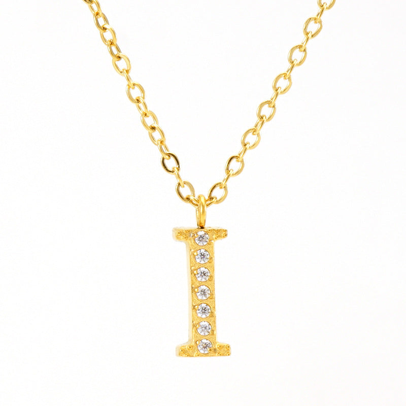 Stainless Steel Diamond-filled 26 English Letter Pendant Necklace