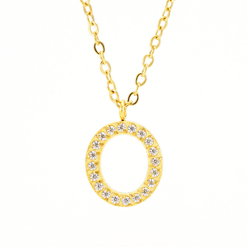 Stainless Steel Diamond-filled 26 English Letter Pendant Necklace