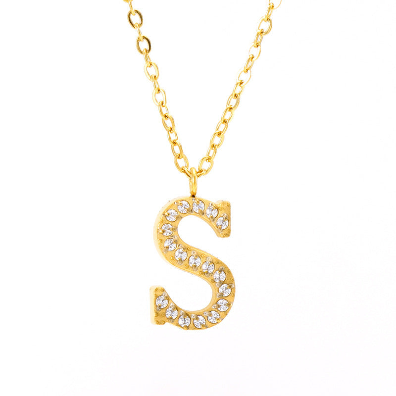 Stainless Steel Diamond-filled 26 English Letter Pendant Necklace