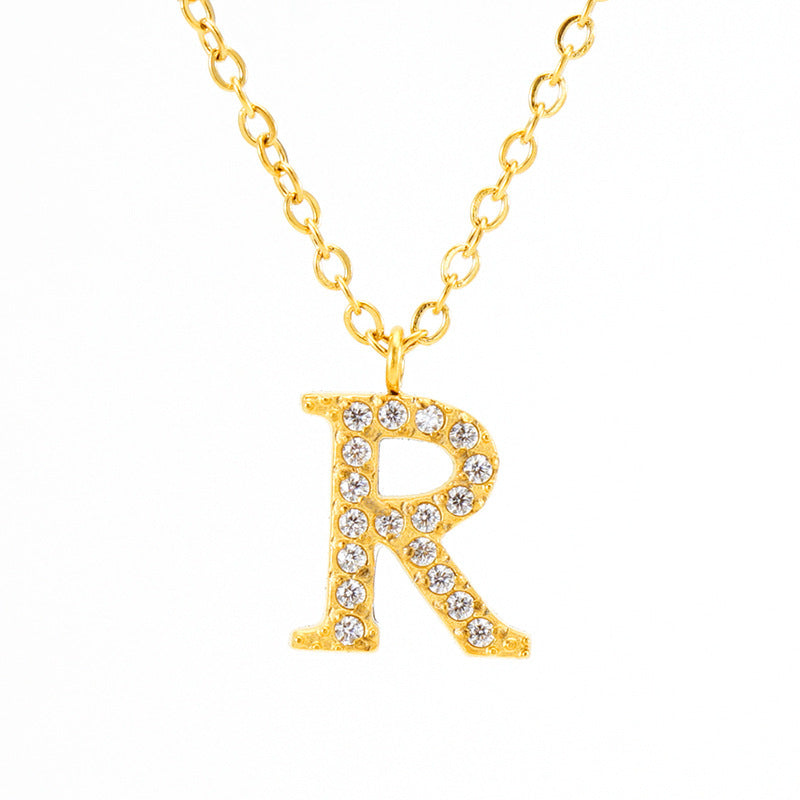 Stainless Steel Diamond-filled 26 English Letter Pendant Necklace