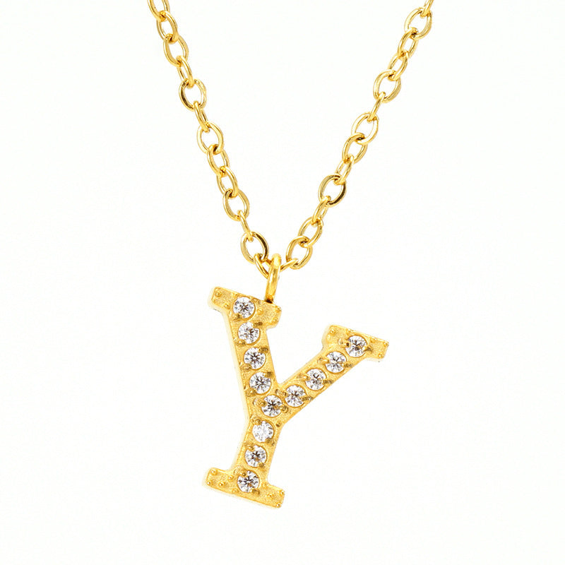 Stainless Steel Diamond-filled 26 English Letter Pendant Necklace