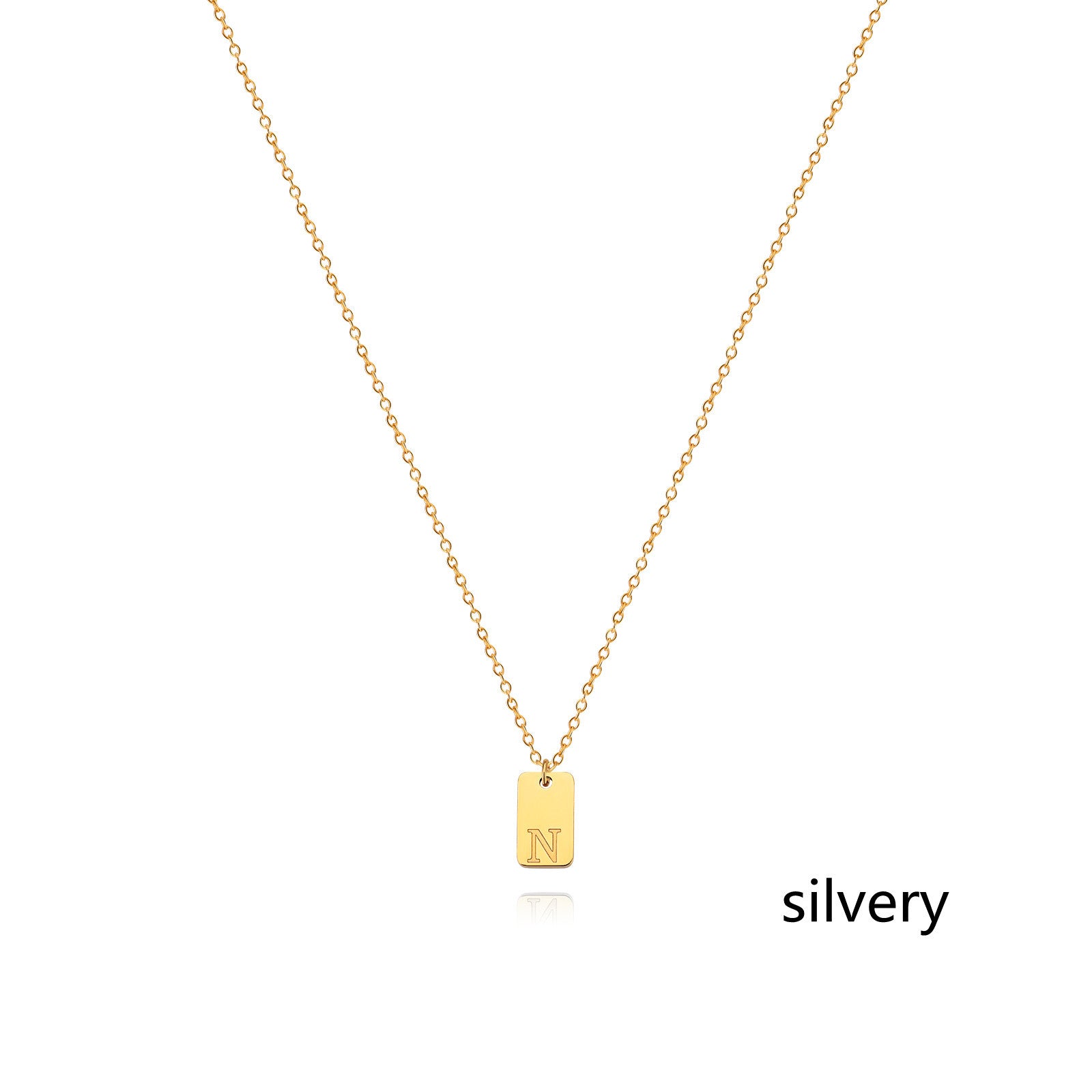 Stainless Steel Simple 26 Letter Tag Pendant Necklace