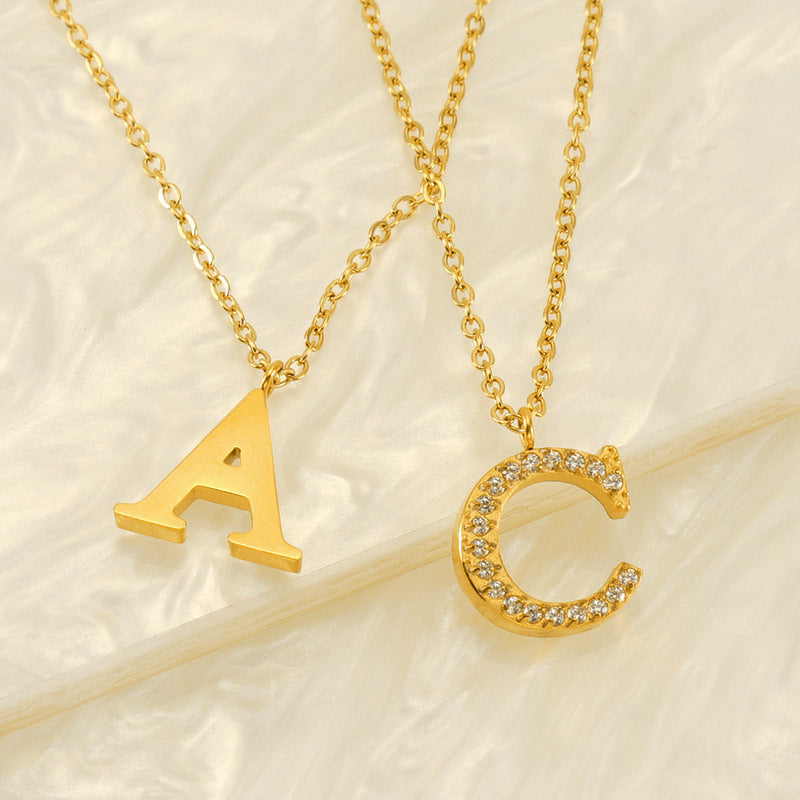 Stainless Steel Diamond-filled 26 English Letter Pendant Necklace