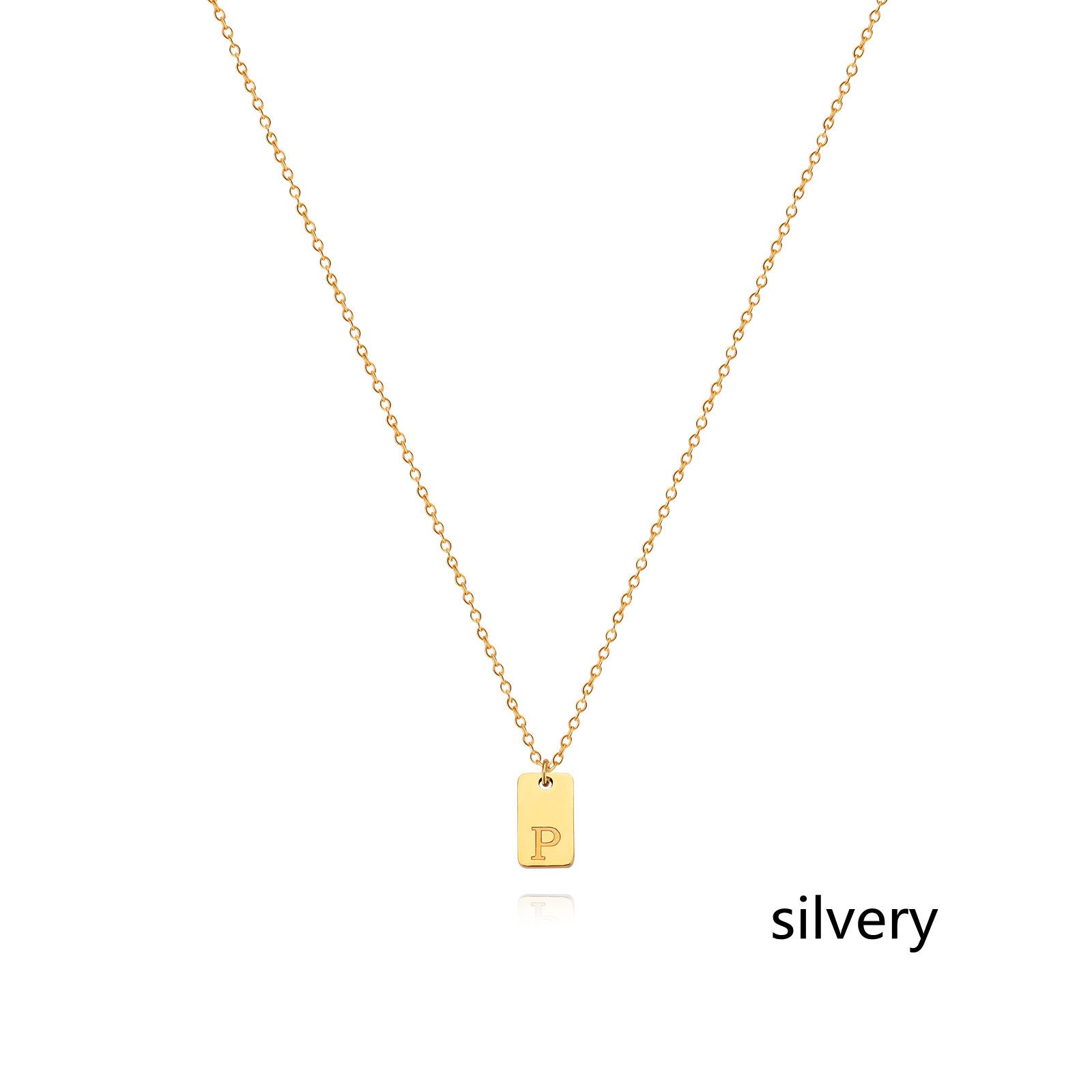 Stainless Steel Simple 26 Letter Tag Pendant Necklace
