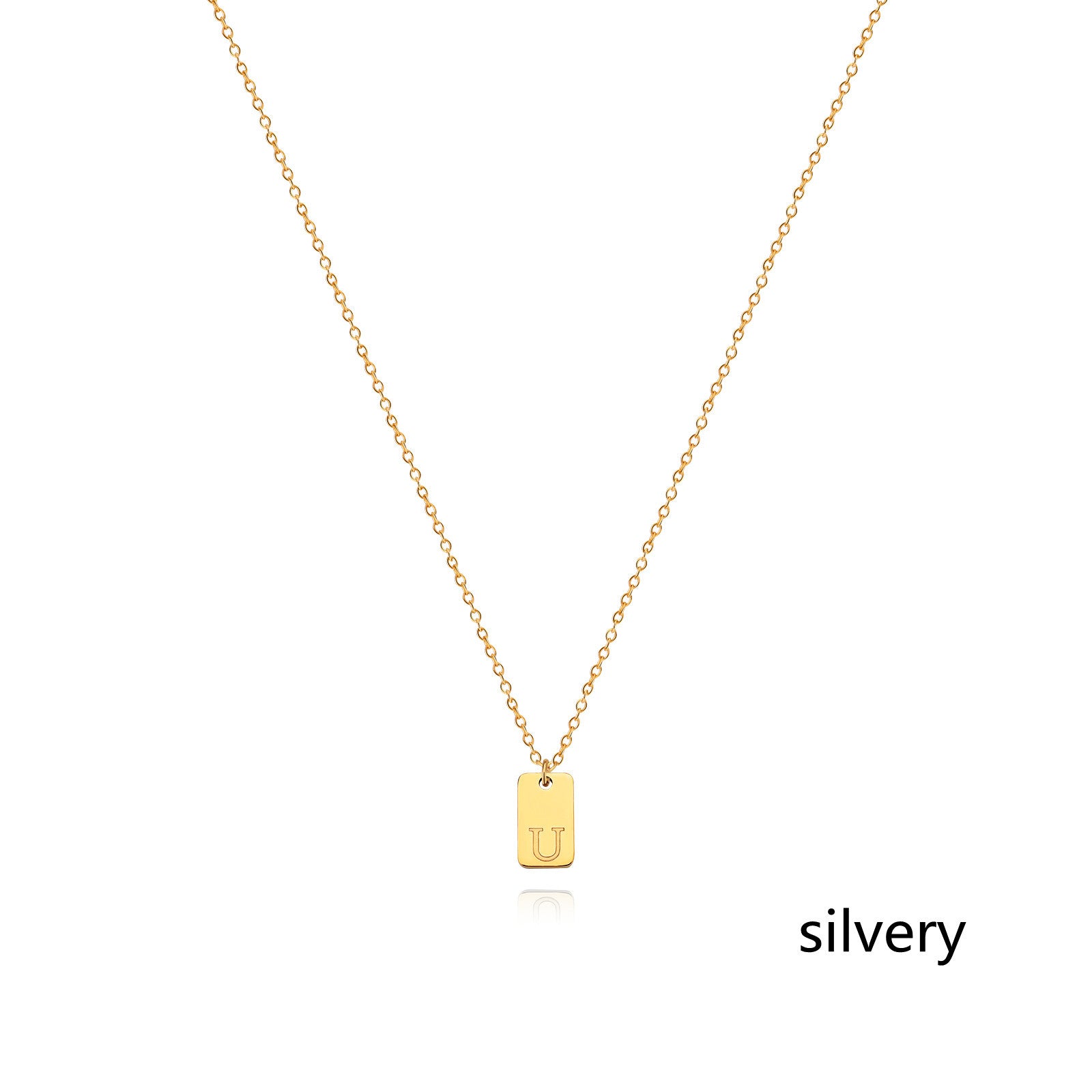 Stainless Steel Simple 26 Letter Tag Pendant Necklace