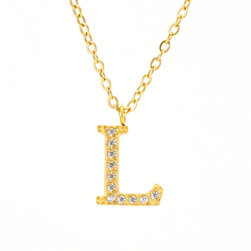 Stainless Steel Diamond-filled 26 English Letter Pendant Necklace