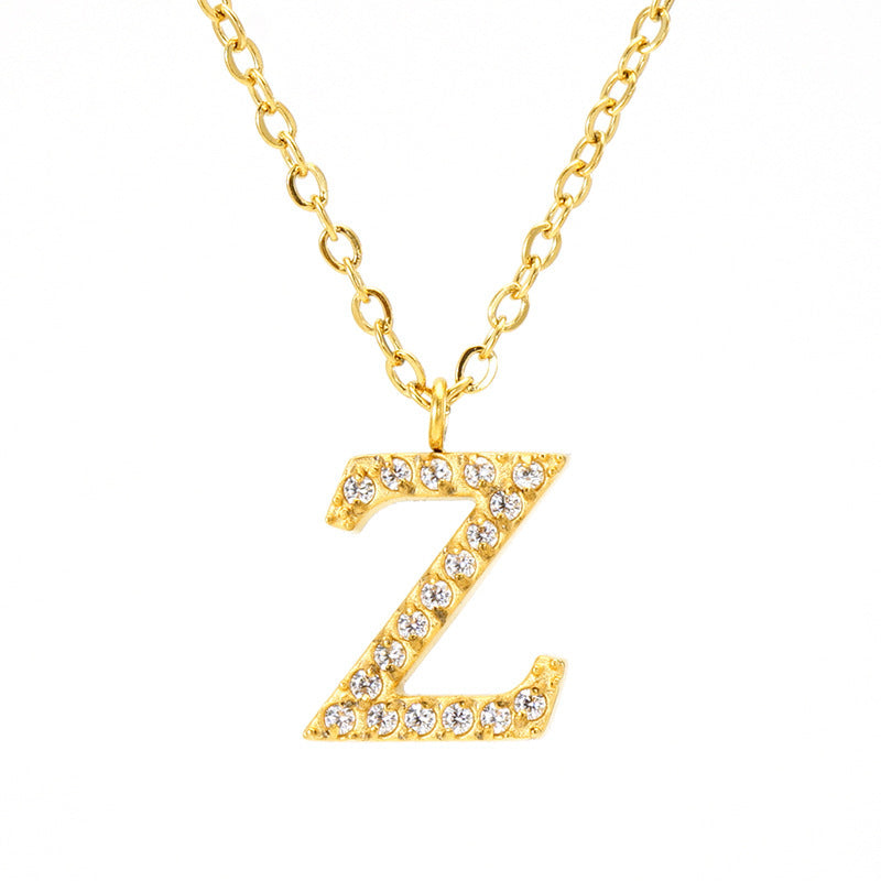 Stainless Steel Diamond-filled 26 English Letter Pendant Necklace