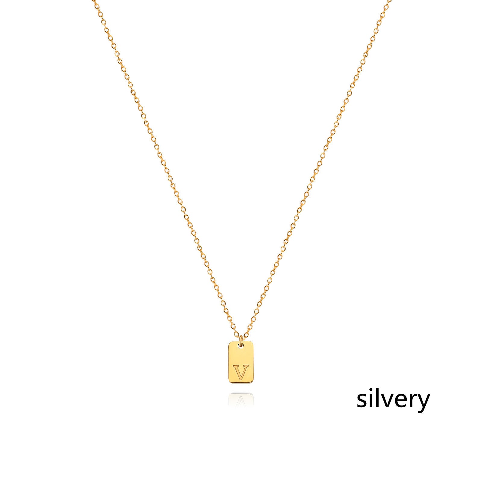 Stainless Steel Simple 26 Letter Tag Pendant Necklace