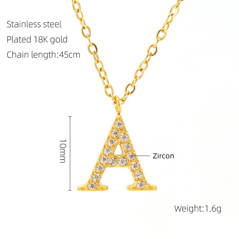 Stainless Steel Diamond-filled 26 English Letter Pendant Necklace