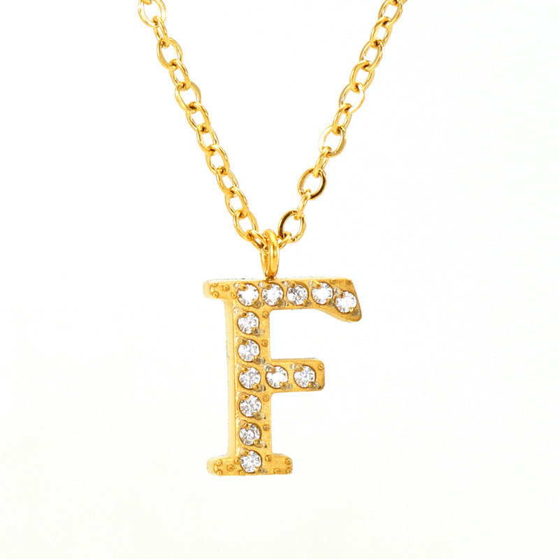 Stainless Steel Diamond-filled 26 English Letter Pendant Necklace