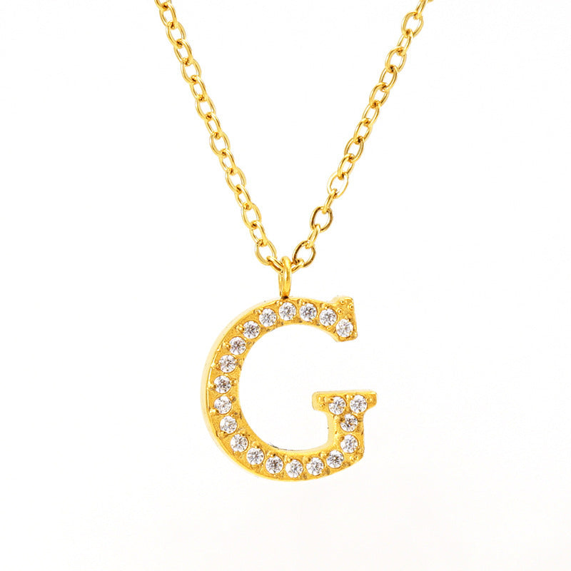 Stainless Steel Diamond-filled 26 English Letter Pendant Necklace