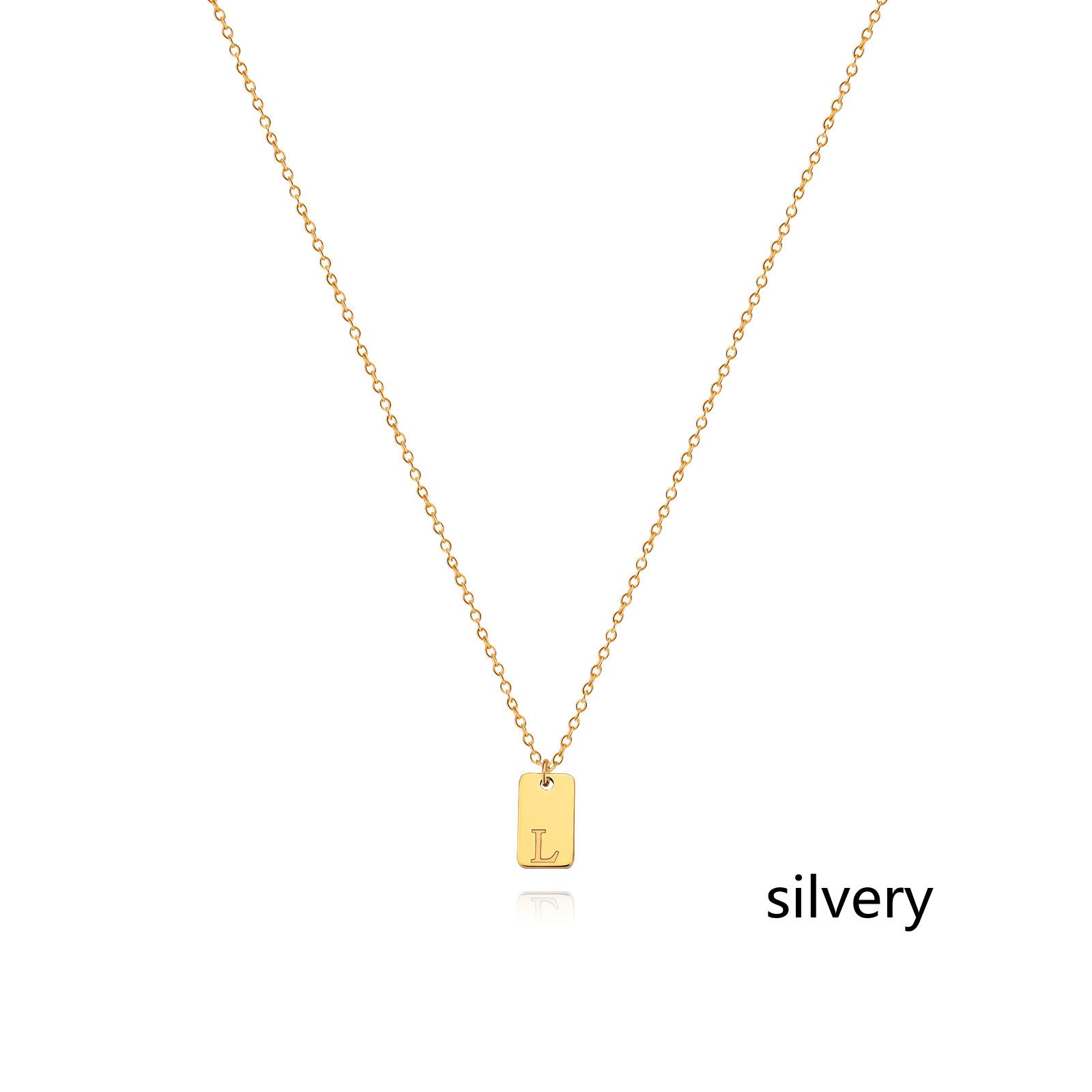 Stainless Steel Simple 26 Letter Tag Pendant Necklace