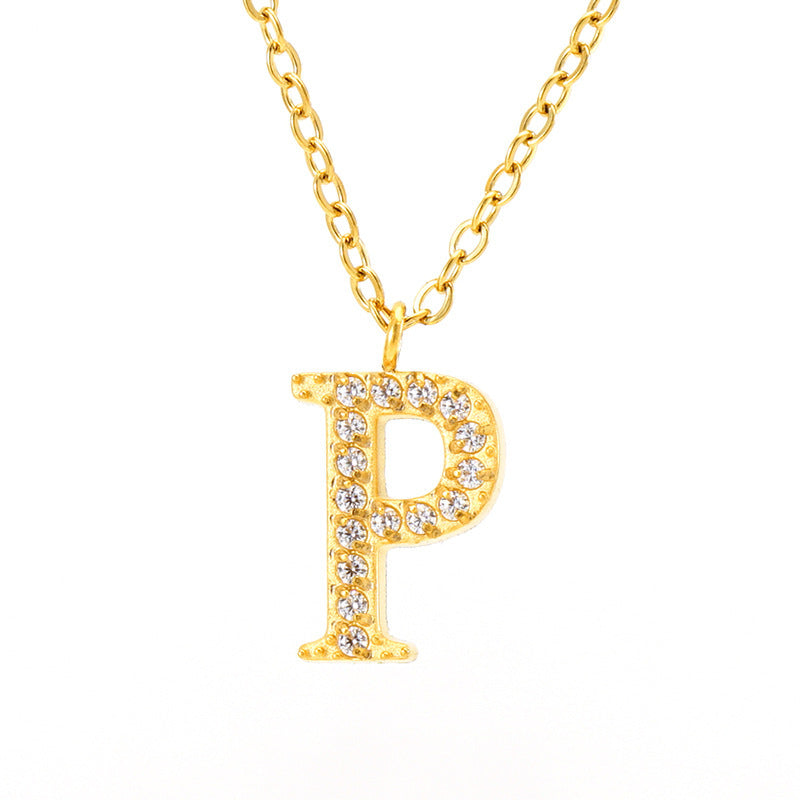 Stainless Steel Diamond-filled 26 English Letter Pendant Necklace