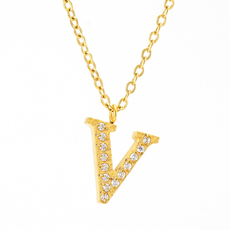 Stainless Steel Diamond-filled 26 English Letter Pendant Necklace