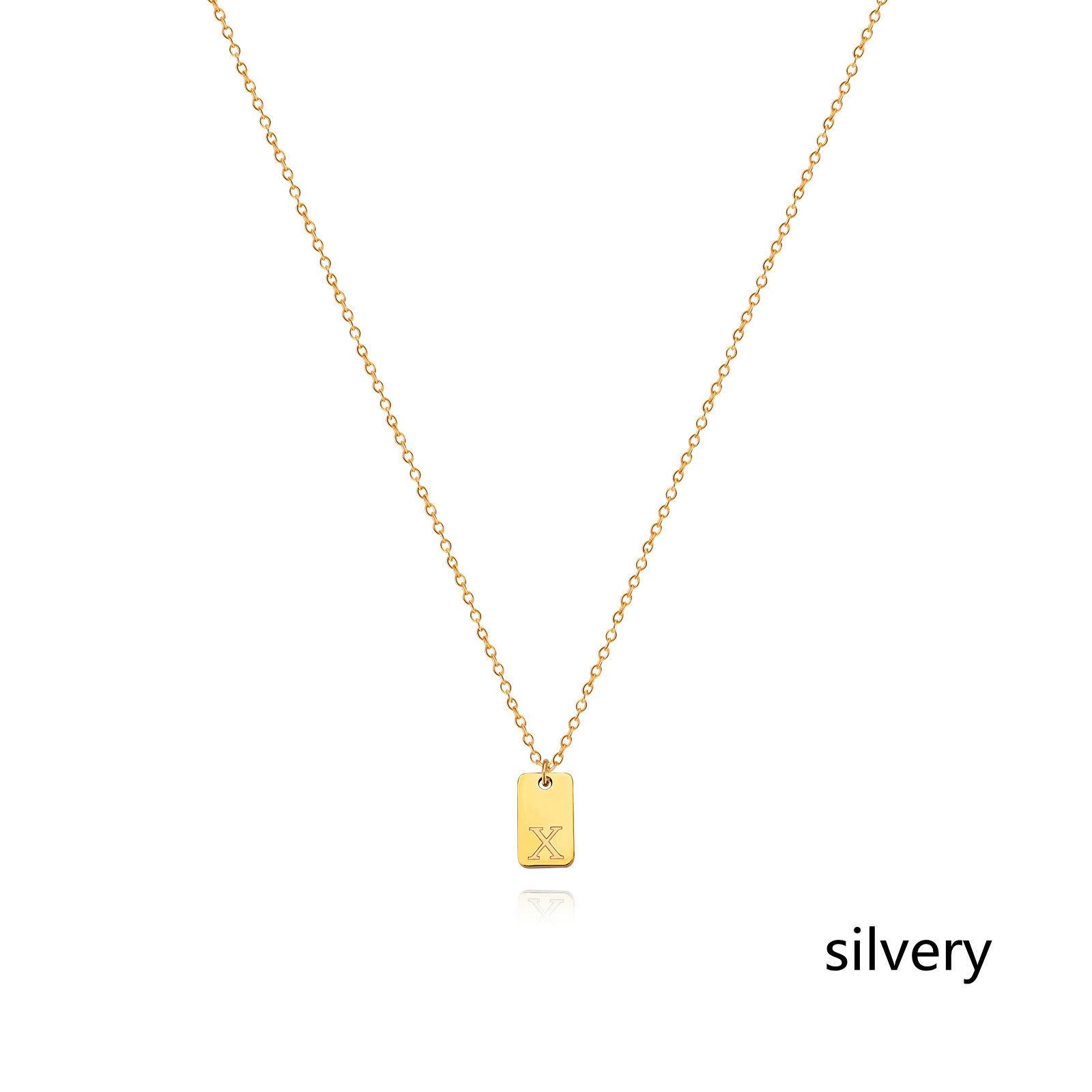 Stainless Steel Simple 26 Letter Tag Pendant Necklace
