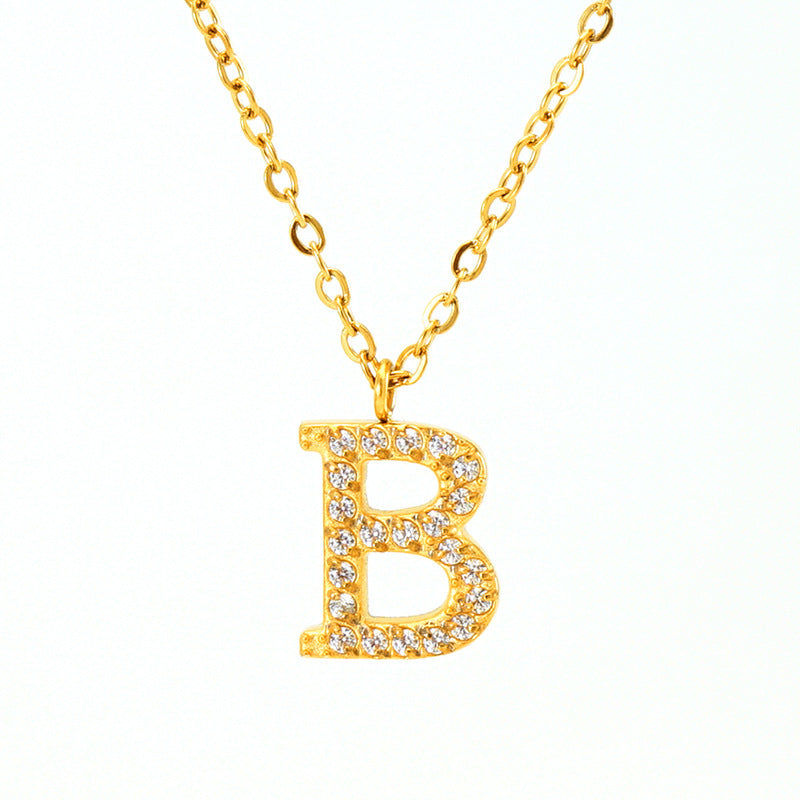 Stainless Steel Diamond-filled 26 English Letter Pendant Necklace