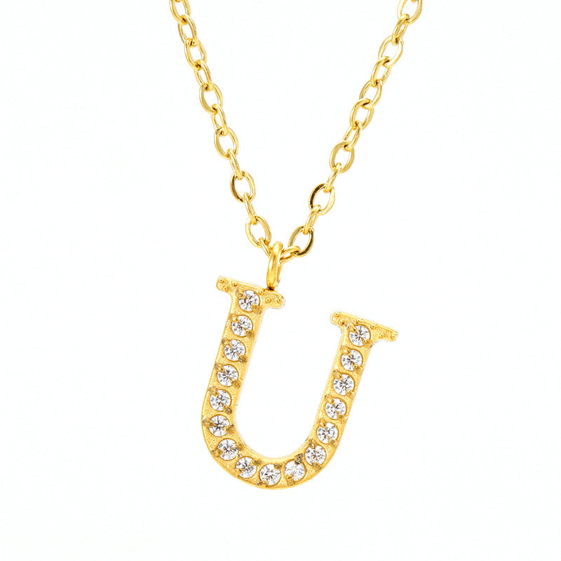Stainless Steel Diamond-filled 26 English Letter Pendant Necklace