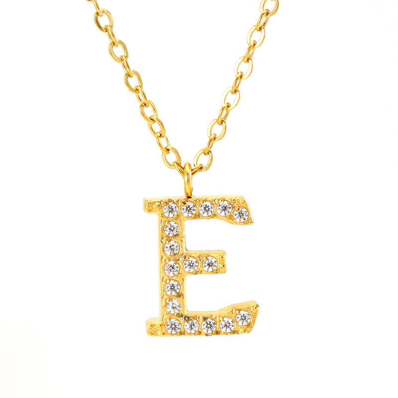 Stainless Steel Diamond-filled 26 English Letter Pendant Necklace