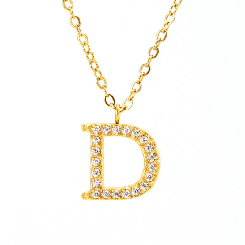 Stainless Steel Diamond-filled 26 English Letter Pendant Necklace
